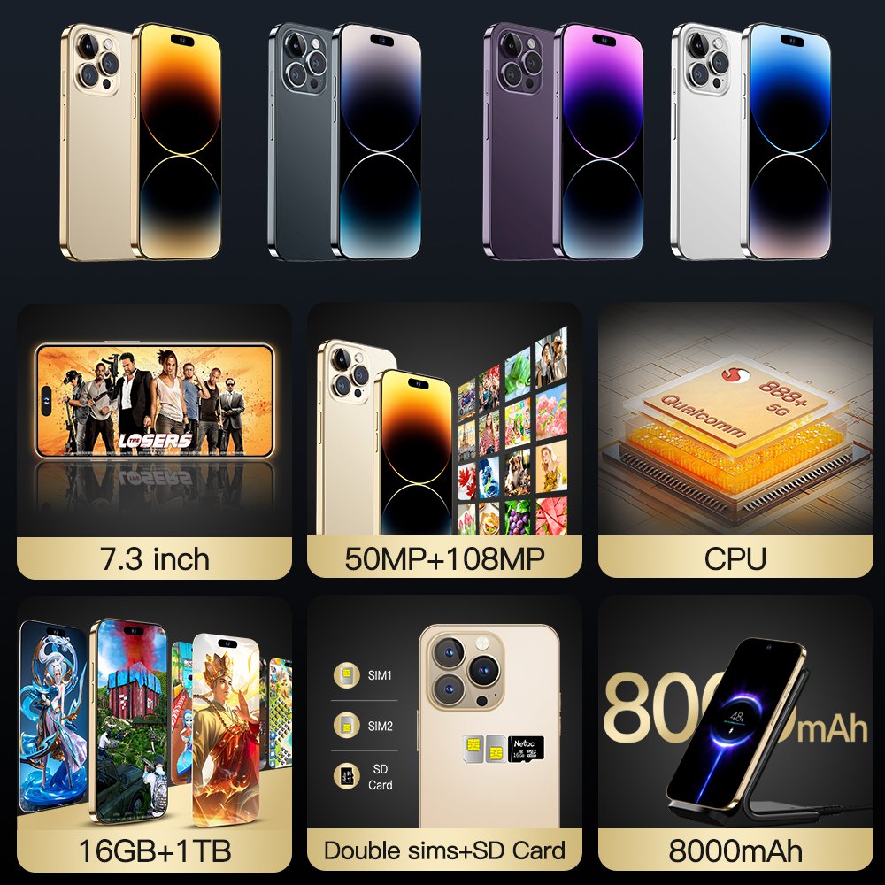 Original For Phone 13 Pro Max New 5G Smartphone i Phone 15 Pro Max Smart Phone 14 15 16G 1T Cheap Telephone Telefon Inteligente